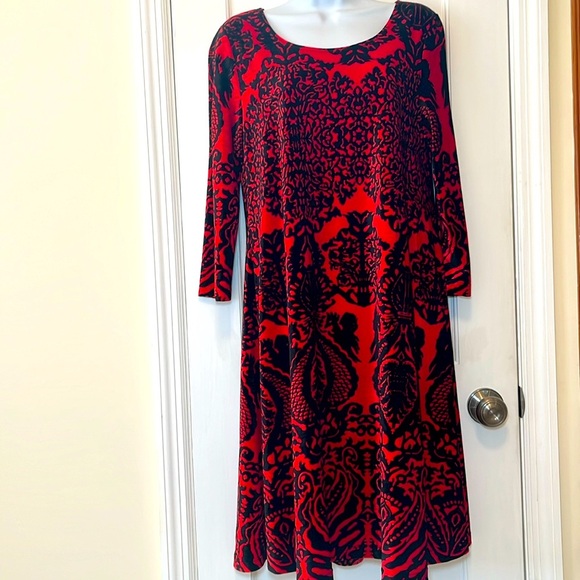 LBISSE Dress Women’s XL Velvety Stretchy Fit & Flare Red Black Boho Party - Picture 1 of 17